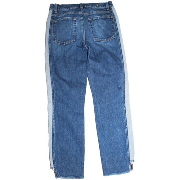 7 FOR ALL MANKIND Josefina Contrast Panel High-Rise Cropped Blue Jeans - Size 27 - Picture 11 of 15
